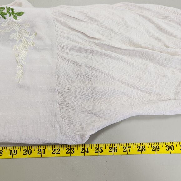 Before You Embroidered Gauzy Boho Peasant Floral Blouse Size M Balloon Sleeve - Picture 10 of 13
